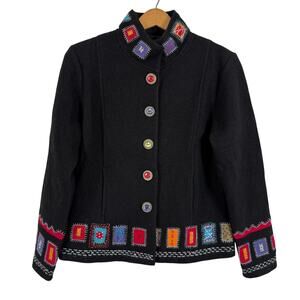 Icelandic Women Wool Cardigan Sweater Size Small Embroidered Artsy Colorful Y2K